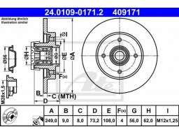 Brzdový kotúč ATE 24.0109-0171.2 (zadný, 249 mm)