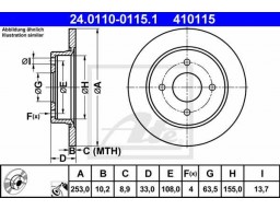 Brzdový kotúč ATE 24.0110-0115.1 (zadný, 253 mm)