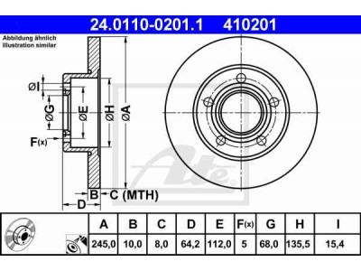 Brzdový kotúč ATE 24.0110-0201.1 (zadný, 245 mm)