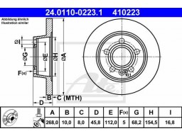 Brzdový kotúč ATE 24.0110-0223.1 (zadný, 268 mm)