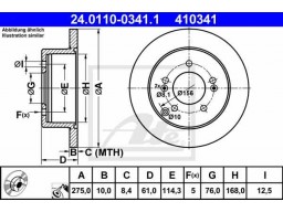 Brzdový kotúč ATE 24.0110-0341.1 (zadný, 275 mm)