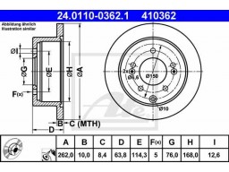 Brzdový kotúč ATE 24.0110-0362.1 (zadný, 262 mm)