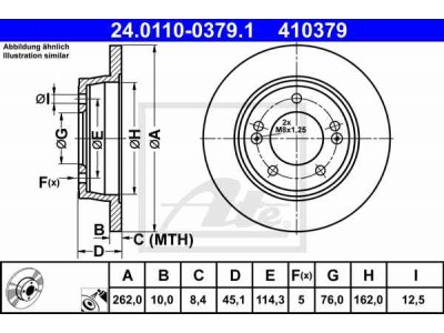 Brzdový kotúč ATE 24.0110-0379.1 (zadný, 262 mm)