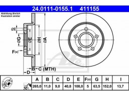 Brzdový kotúč ATE 24.0111-0155.1 (zadný, 265 mm)