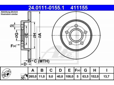 Brzdový kotúč ATE PowerDisc 24.0311-0155.1 (zadný, 265 mm)