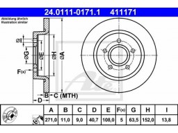 Brzdový kotúč ATE 24.0111-0171.1 (zadný, 271 mm)