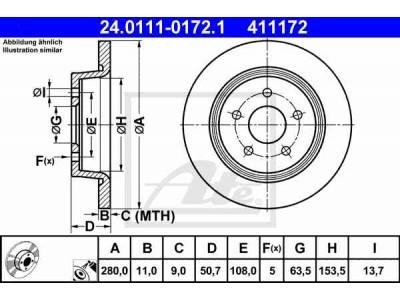 Brzdový kotúč ATE 24.0111-0172.1 (zadný, 280 mm)