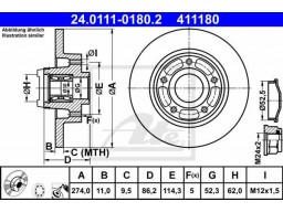 Brzdový kotúč ATE 24.0111-0180.2 (zadný, 274 mm)