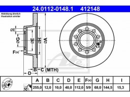 Brzdový kotúč ATE 24.0112-0148.1 (zadný, 255 mm)