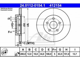 Brzdový kotúč ATE PowerDisc 24.0312-0154.1 (zadný, 280 mm)