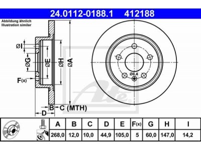 Brzdový kotúč ATE PowerDisc 24.0312-0188.1 (zadný, 268 mm)