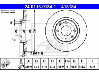 Brzdový kotúč ATE PowerDisc 24.0313-0184.1 (predný, 266 mm)