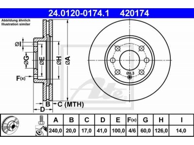 Brzdový kotúč ATE 24.0120-0174.1 (predný, 240 mm)
