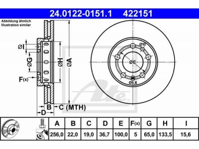 Brzdový kotúč ATE 24.0122-0151.1 (predný, 256 mm)