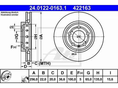 Brzdový kotúč ATE 24.0122-0163.1 (zadný, 256 mm)
