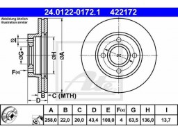 Brzdový kotúč ATE 24.0122-0172.1 (predný, 258 mm)