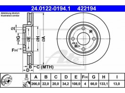 Brzdový kotúč ATE 24.0122-0194.1 (predný, 266 mm)