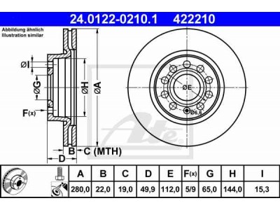 Brzdový kotúč ATE 24.0122-0210.1 (predný, 280 mm)