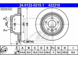 Brzdový kotúč ATE 24.0122-0215.1 (zadný, 314 mm)