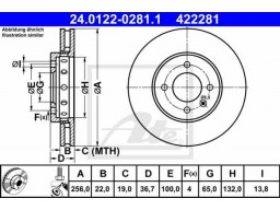 Brzdový kotúč ATE 24.0122-0281.1 (predný, 256 mm)