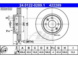 Brzdový kotúč ATE 24.0122-0289.1 (predný, 258 mm)