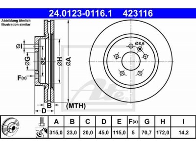 Brzdový kotúč ATE 24.0123-0116.1 (zadný, 315 mm)