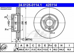 Brzdový kotúč ATE 24.0125-0114.1 (predný, 288 mm)