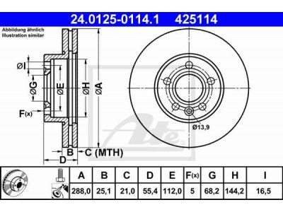 Brzdový kotúč ATE 24.0125-0114.1 (predný, 288 mm)