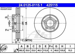 Brzdový kotúč ATE 24.0125-0115.1 (predný, 282,50 mm)