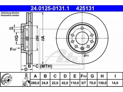 Brzdový kotúč ATE 24.0125-0131.1 (predný, 280 mm)
