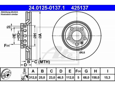 Brzdový kotúč ATE 24.0125-0137.1 (predný, 312 mm)