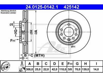 Brzdový kotúč ATE 24.0125-0142.1 (predný, 308 mm)