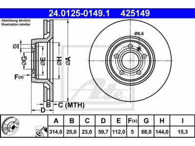 Brzdový kotúč ATE 24.0125-0149.1 (predný, 314 mm)