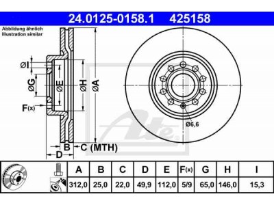 Brzdový kotúč ATE 24.0125-0158.1 (predný, 312 mm)