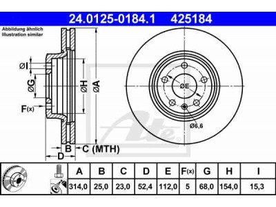 Brzdový kotúč ATE 24.0125-0184.1 (predný, 314 mm)