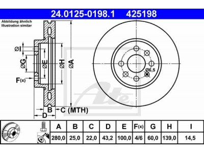 Brzdový kotúč ATE 24.0125-0198.1 (predný, 280 mm)