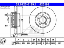 Brzdový kotúč ATE 24.0125-0199.1 (predný, 278 mm)