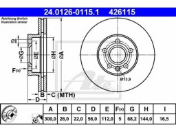 Brzdový kotúč ATE 24.0126-0115.1 (predný, 300 mm)