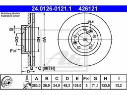 Brzdový kotúč ATE 24.0126-0121.1 (predný, 283 mm)