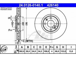 Brzdový kotúč ATE 24.0126-0140.1 (predný, 302 mm)