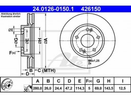 Brzdový kotúč ATE 24.0126-0150.1 (predný, 280 mm)