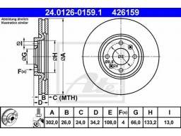 Brzdový kotúč ATE 24.0126-0159.1 (predný, 302 mm)