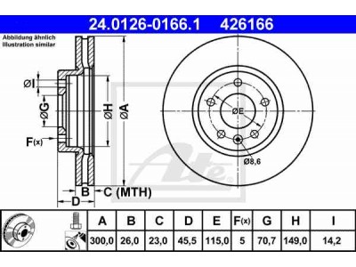 Brzdový kotúč ATE 24.0126-0166.1 (predný, 300 mm)
