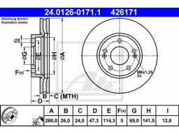 Brzdový kotúč ATE 24.0126-0171.1 (predný, 280 mm)