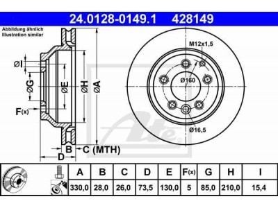 Brzdový kotúč ATE 24.0128-0149.1 (zadný, 330 mm)