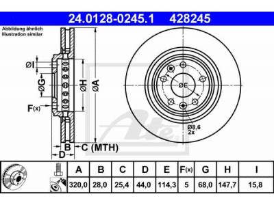 Brzdový kotúč ATE 24.0128-0245.1 (predný, 320 mm)