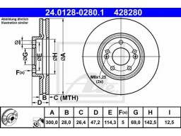 Brzdový kotúč ATE 24.0128-0280.1 (predný, 300 mm)