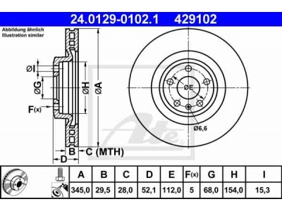 Brzdový kotúč ATE 24.0129-0102.1 (predný, 345 mm)