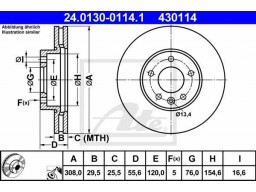 Brzdový kotúč ATE 24.0130-0114.1 (predný, 308 mm)