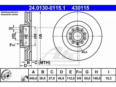 Brzdový kotúč ATE PowerDisc 24.0330-0115.1 (predný, 345 mm)